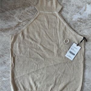 Worth New York Cream Gold Metallic Knit Cold Shoulder Top